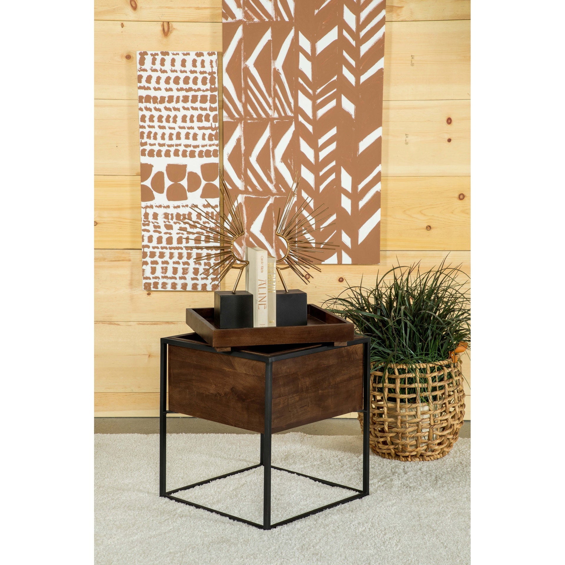 Ondrej Dark Brown Square Accent Side Table Removable Tray