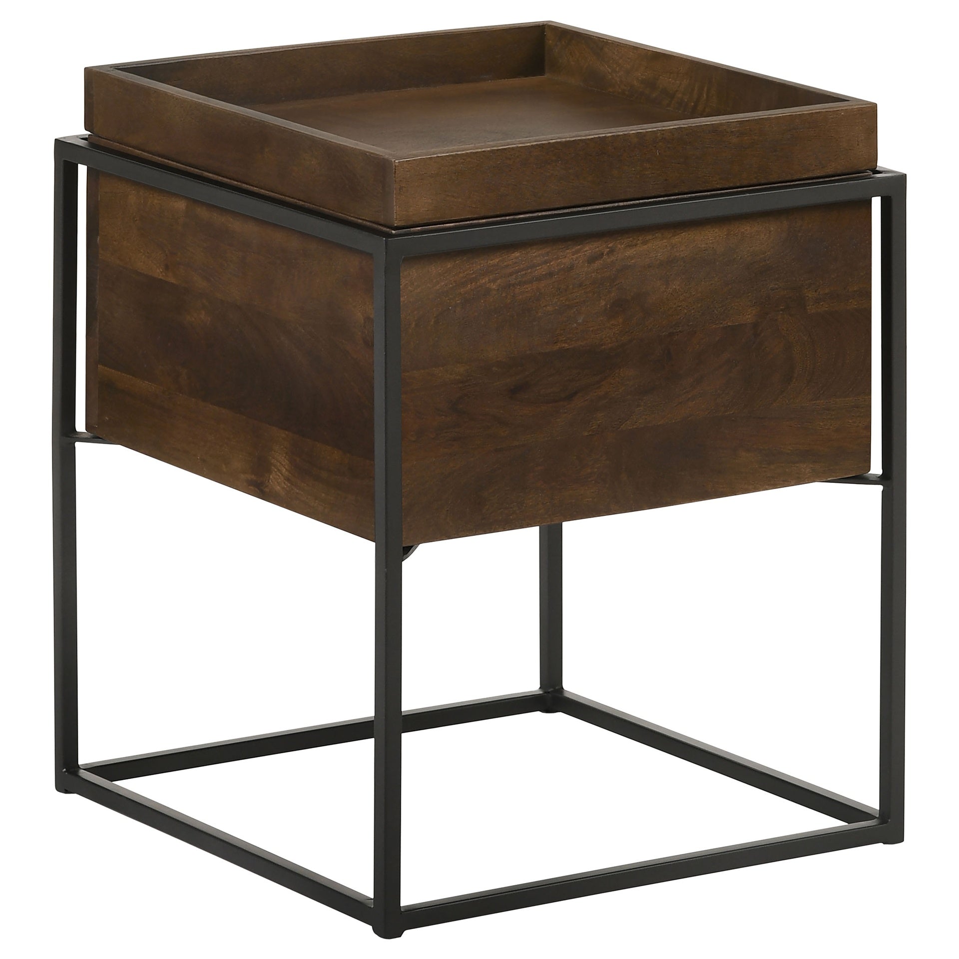 Ondrej Dark Brown Square Accent Side Table Removable Tray