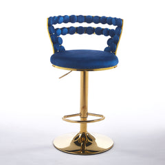 Modern Gold Bar Table Set with 2 Adjustable Bar Stools, Round Marble-Patterned Pub Table for Home Bar & Kitchen