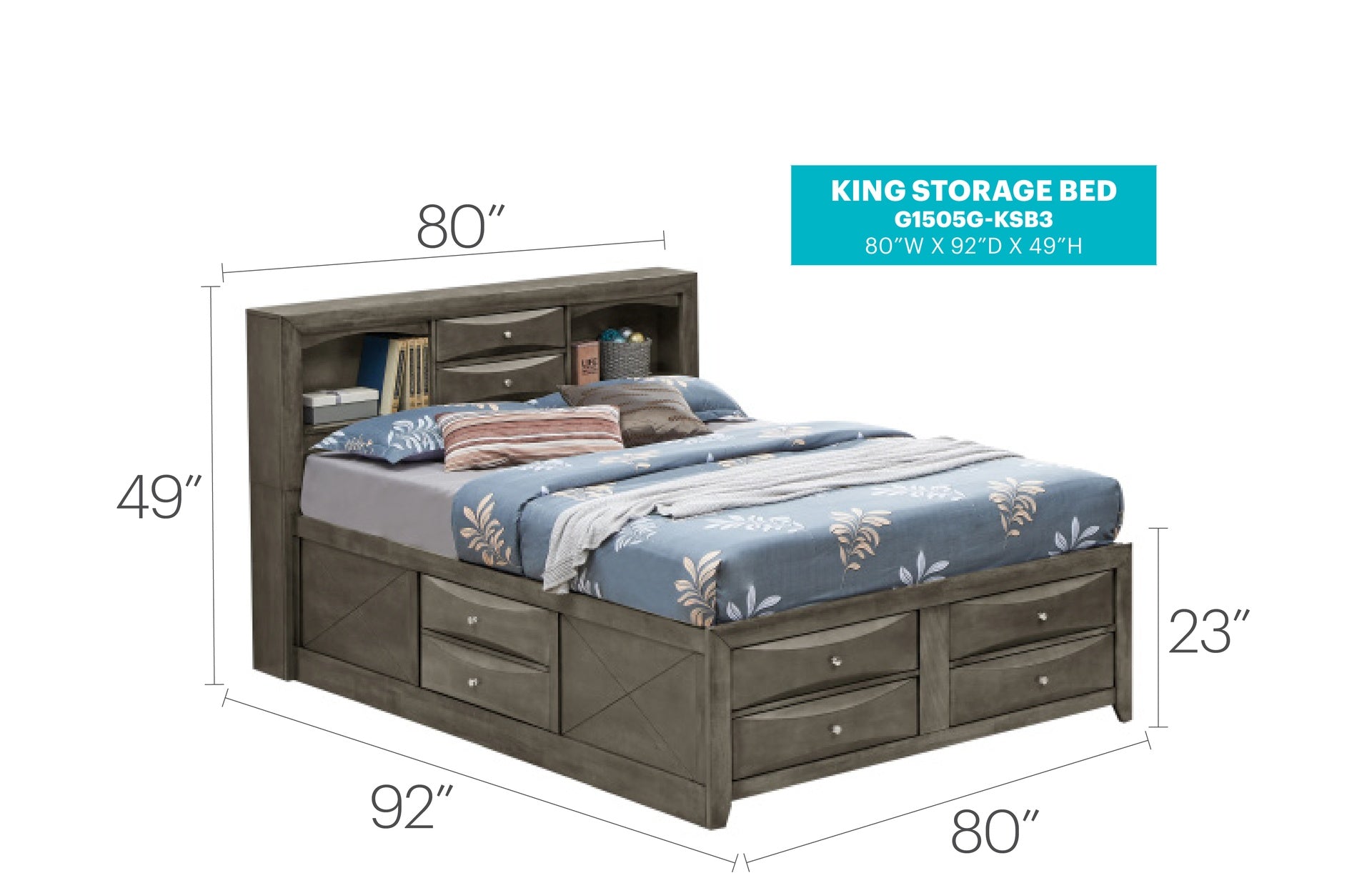 Sophisticated Gray King Storage Bed