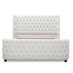Brooklyn King Tufted Panel Bed Headboard and Footboard Set, Antique White Polyester