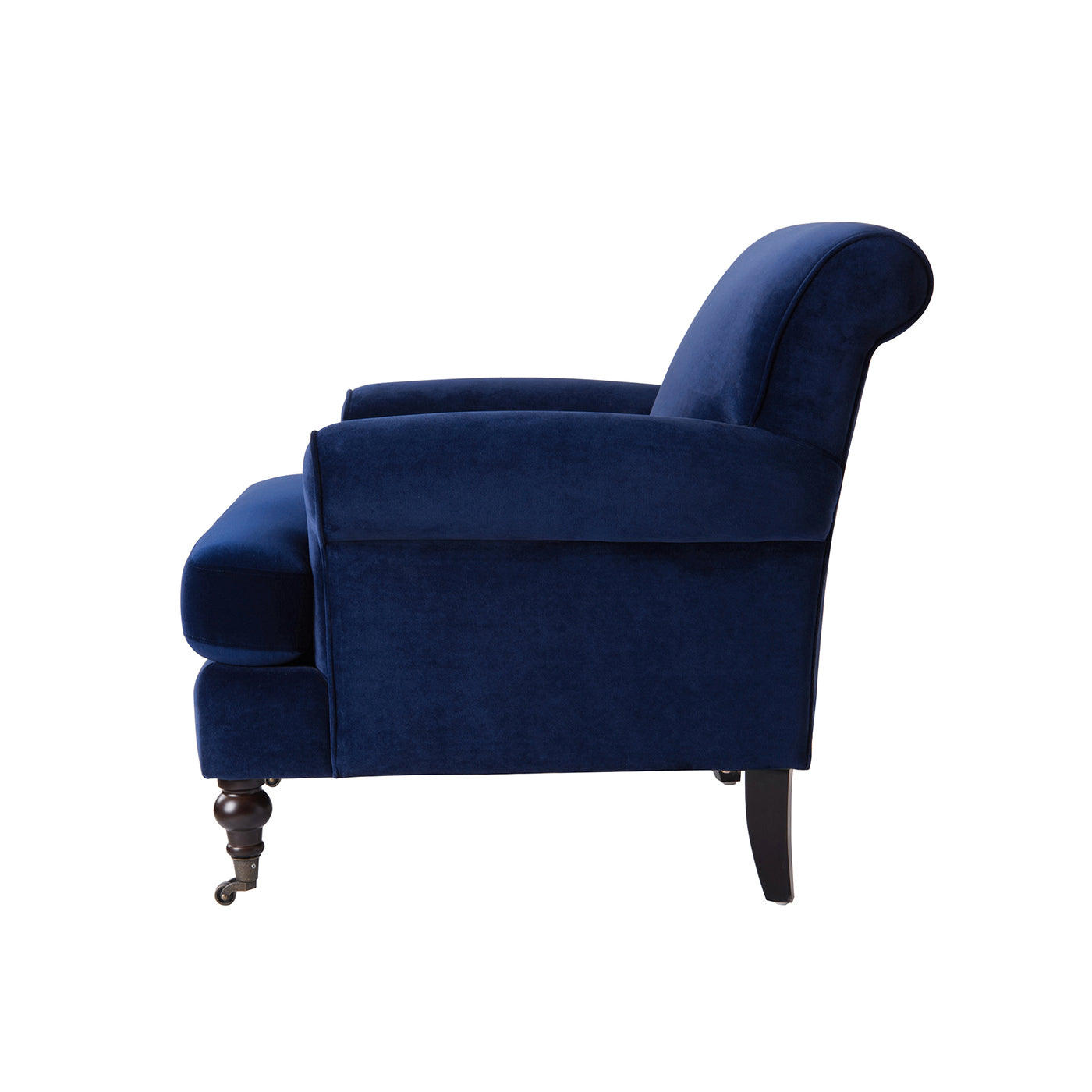 Alana 38" Lawson Accent Arm Chair Metal Casters, Navy Blue Velvet