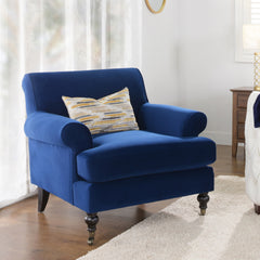 Alana 38" Lawson Accent Arm Chair Metal Casters, Navy Blue Velvet