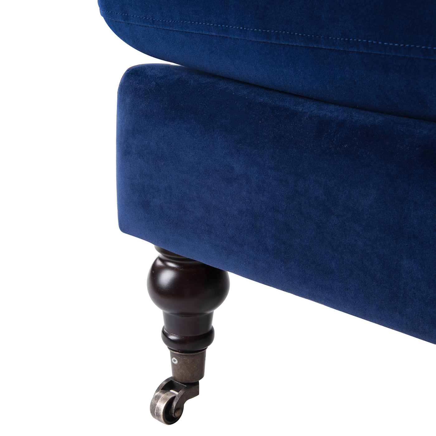 Alana 38" Lawson Accent Arm Chair Metal Casters, Navy Blue Velvet