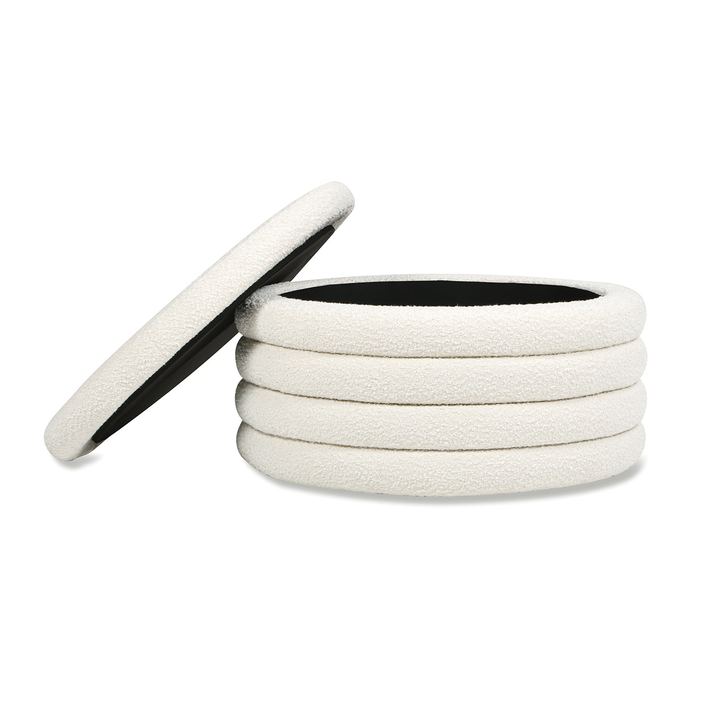 Fuji 36" Round Upholstered Storage Cocktail Ottoman, Ivory White Boucle