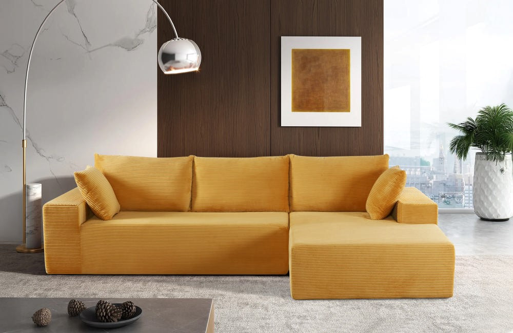 CozyForm Convertible Sectional Sofa in Soft Corduroy, Modern Comfy Couch with Full Foam Cushioning, Cozy Sleeper Sectional for Living Room, Bedroom, No Assembly Required, Ginger Yellow - Right Facing