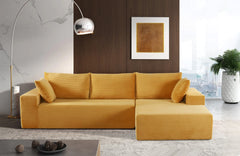 CozyForm Convertible Sectional Sofa in Soft Corduroy, Modern Comfy Couch with Full Foam Cushioning, Cozy Sleeper Sectional for Living Room, Bedroom, No Assembly Required, Ginger Yellow - Right Facing