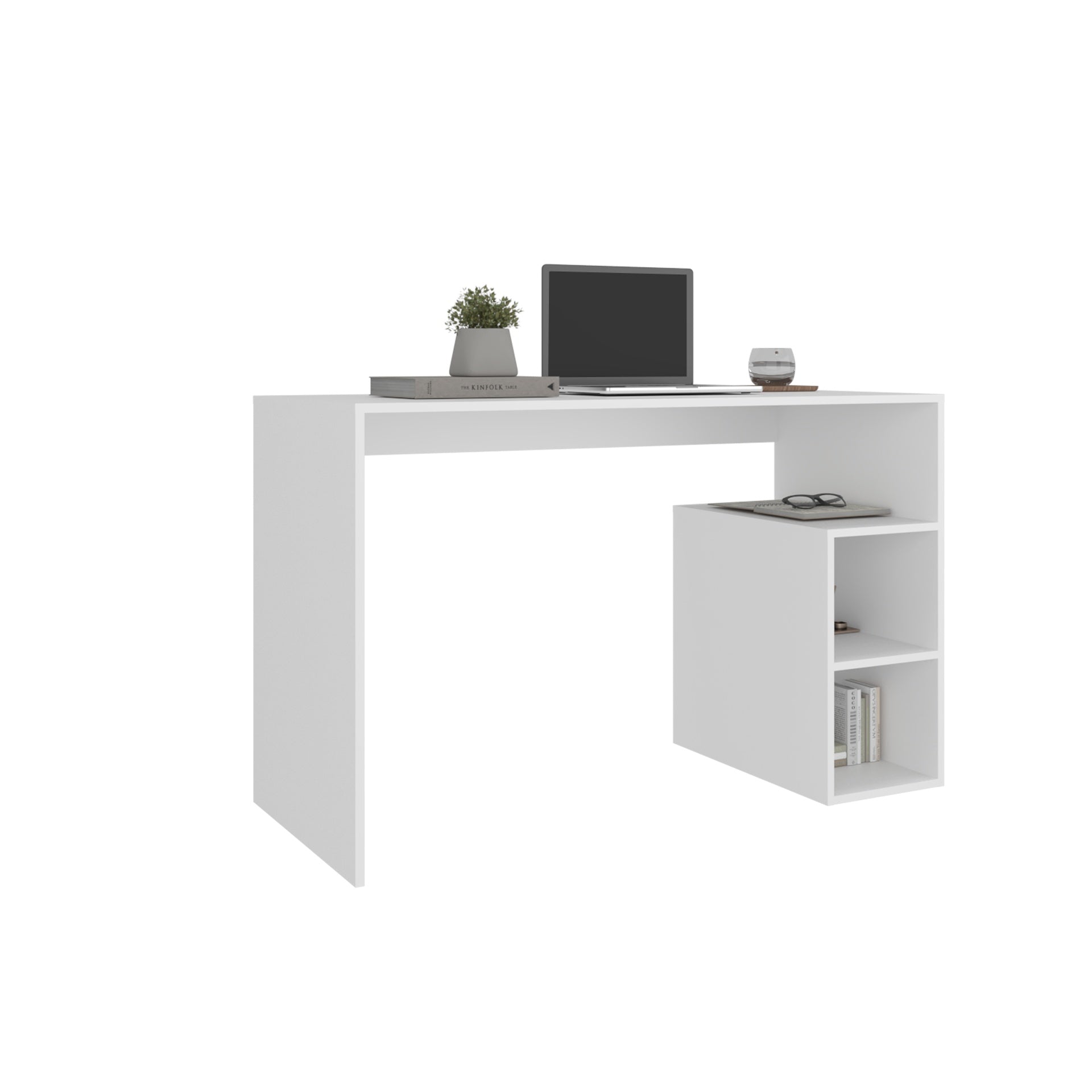 Solid Wide Writing Desk with 3 side Open Storage Shelves, Top Workspace, Freestanding Computer Desk for Home Office, Bedroom or Living Room