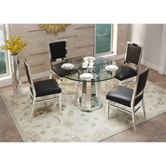 Modern minimalist round tempered glass combination round mirror surface dining table, glass table with round base,kitchen table