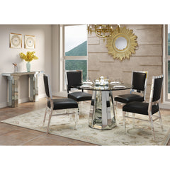Modern minimalist round tempered glass combination round mirror surface dining table, glass table with round base,kitchen table