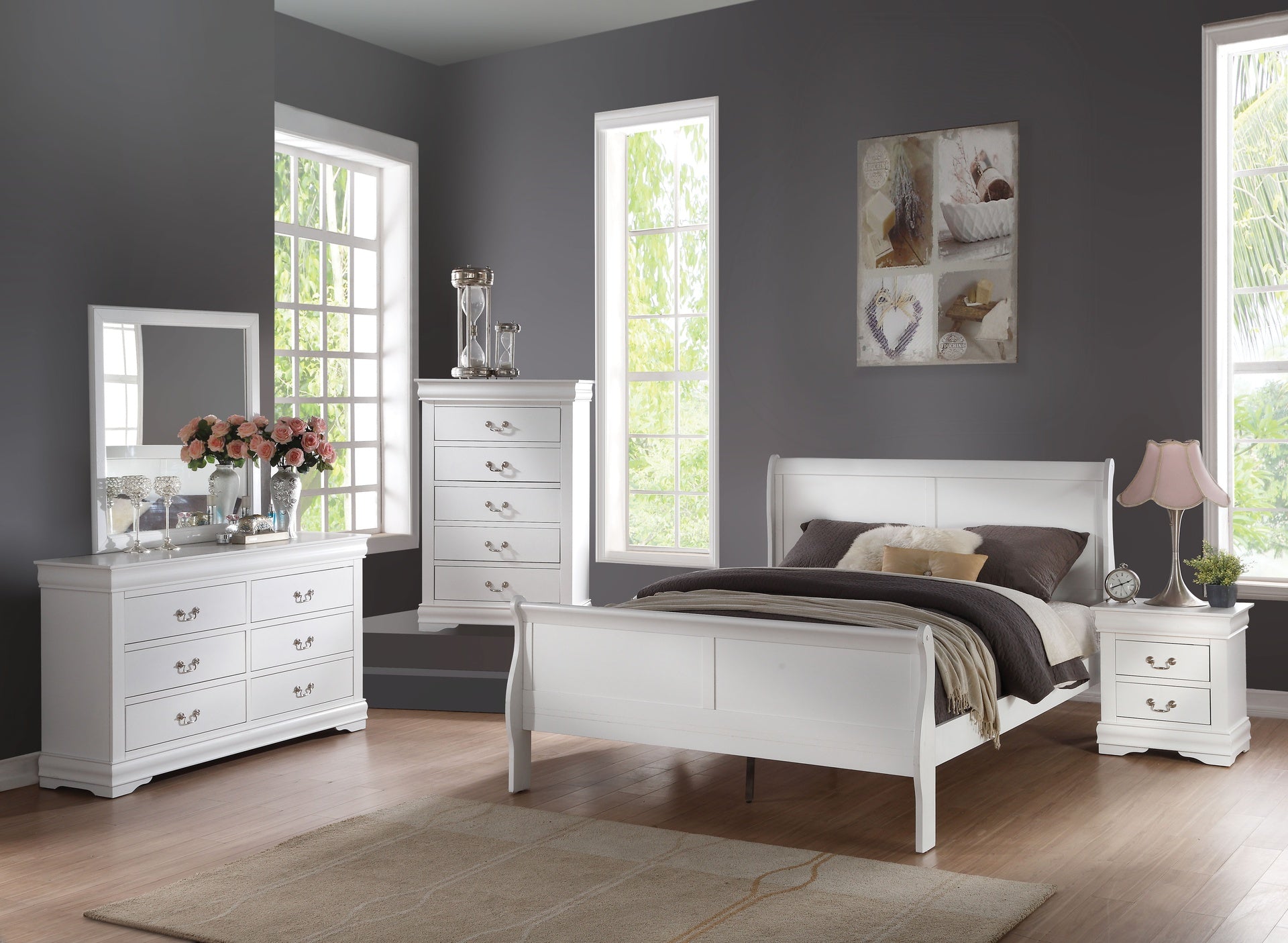 Louis Philippe White Finish Queen Bed