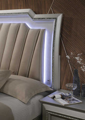 Kaitlyn Synthetic Leather & Champagne Finish Queen Bed W/Led & Storage (Queen)