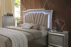 Kaitlyn Synthetic Leather & Champagne Finish Queen Bed W/Led & Storage (Queen)