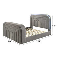 Shelyn Gray Teddy Sherpa & Chrome Queen Bed w/Led, TV Stand, Fireplace & Bluetooth