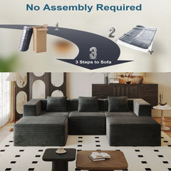 Modular Sectional Couch, Boneless Sofa with Deep Seat, High Density Memory Foam, Compression Sofa for Living Room Bedroom Apartment, No Assembly Required, Grey  (3*Seat+2*Ottoman)