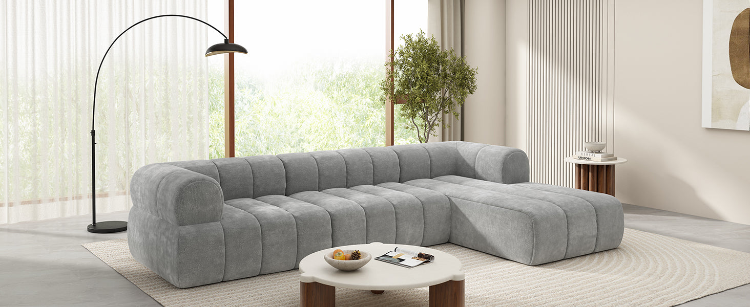 122" Modern L-Shaped Sectional Sofa with High-Density Fully Compressed Sponge and Chaise Lounge, 2-Piece Set, Fully Assembled Right Hand Facing, Perfect for Living Room, Lounge