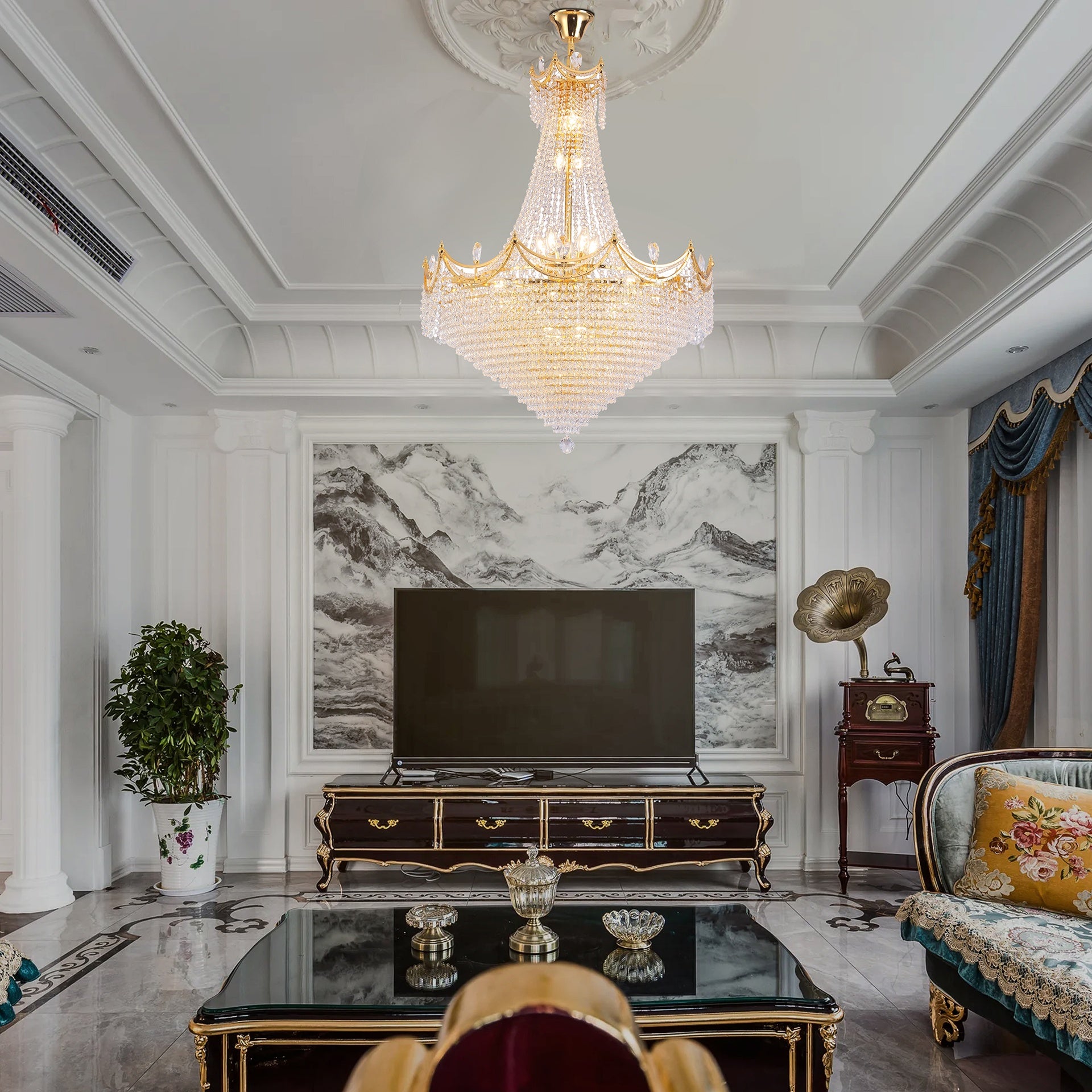 42" in Luxurious CZAR K9 Crystal Single Tier Chandelier 22-LED Bulbs Neo Classical Hardwired Ceiling Chandelier Lamp for Living Room, Hallway, Dining Room