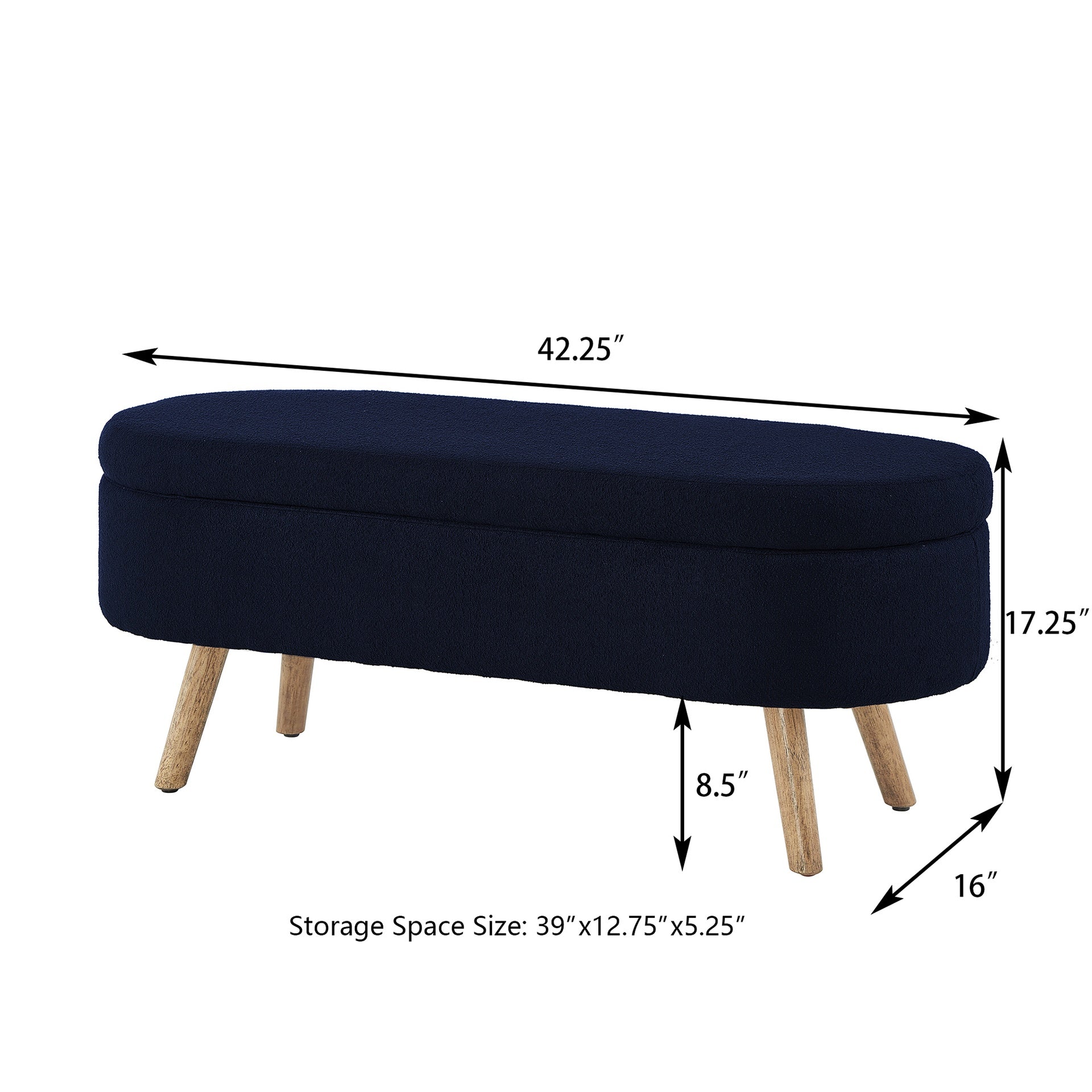 Luxury Oval Boucle Storage Ottoman Bench with Wood Legs 350lb Weight Capacity & Safety Hinge, for Living Room, Bedroom Entryway,NABY BLUE