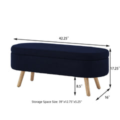 Luxury Oval Boucle Storage Ottoman Bench with Wood Legs 350lb Weight Capacity & Safety Hinge, for Living Room, Bedroom Entryway,NABY BLUE