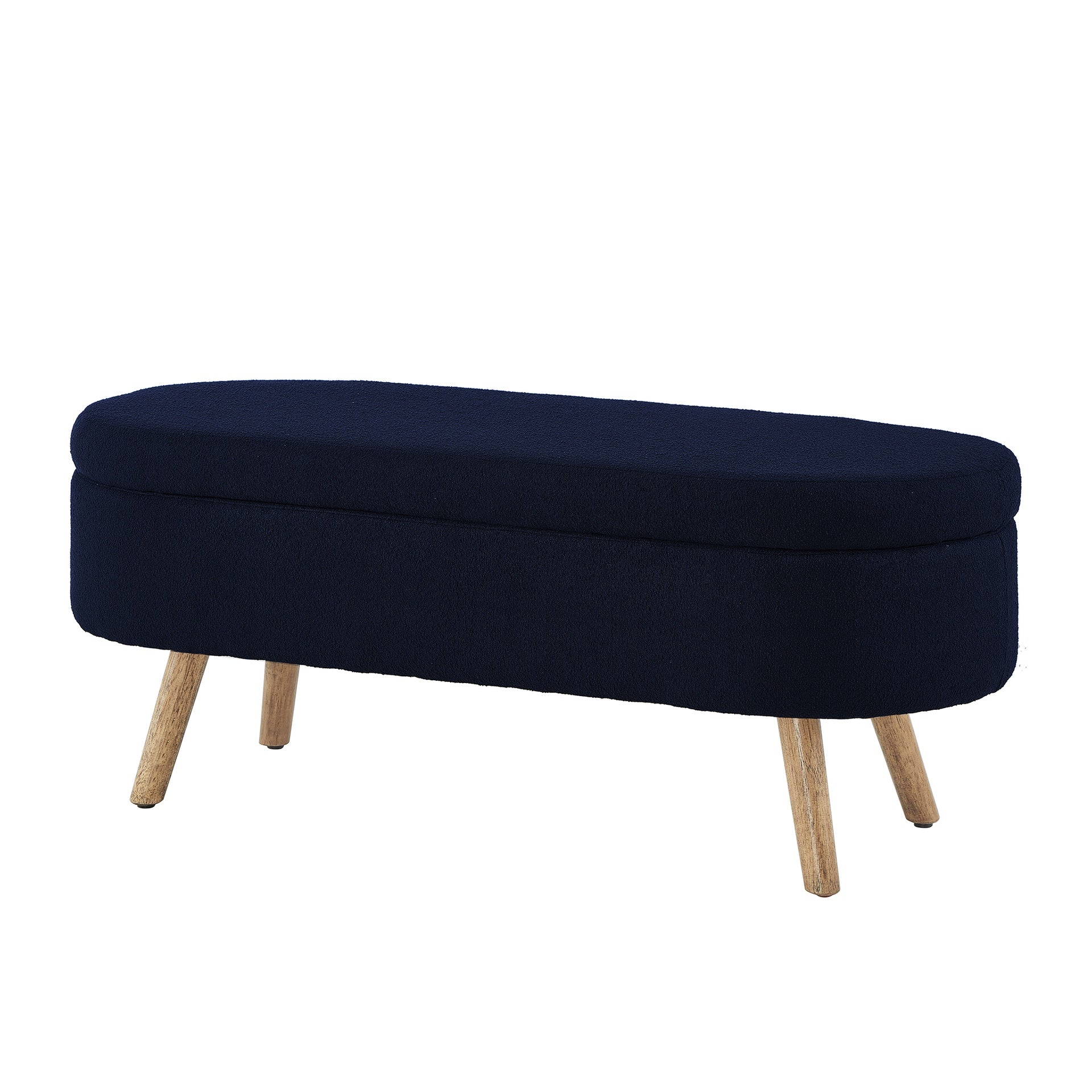 Luxury Oval Boucle Storage Ottoman Bench with Wood Legs 350lb Weight Capacity & Safety Hinge, for Living Room, Bedroom Entryway,NABY BLUE