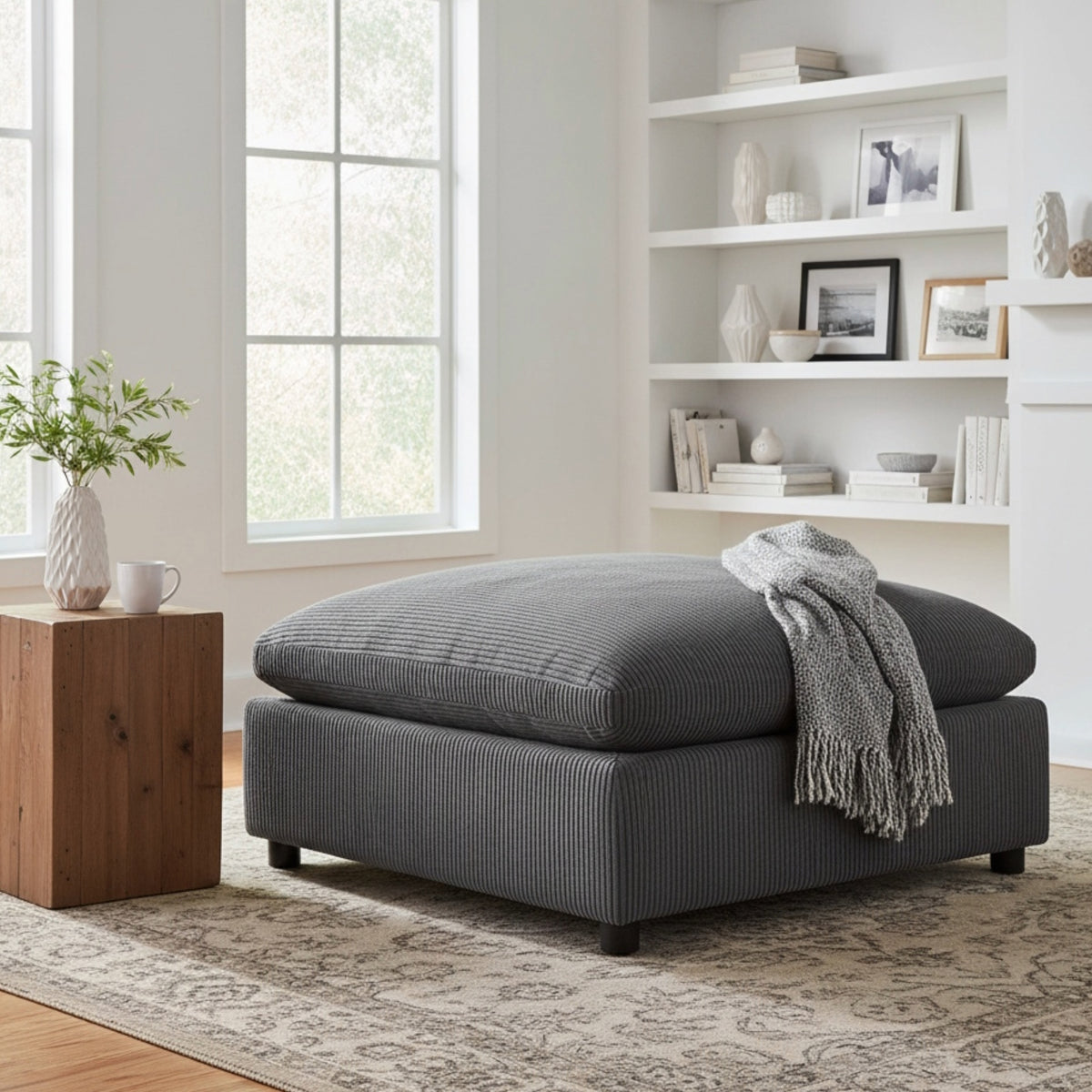 Chelsea Charcoal Corduroy Ottoman
