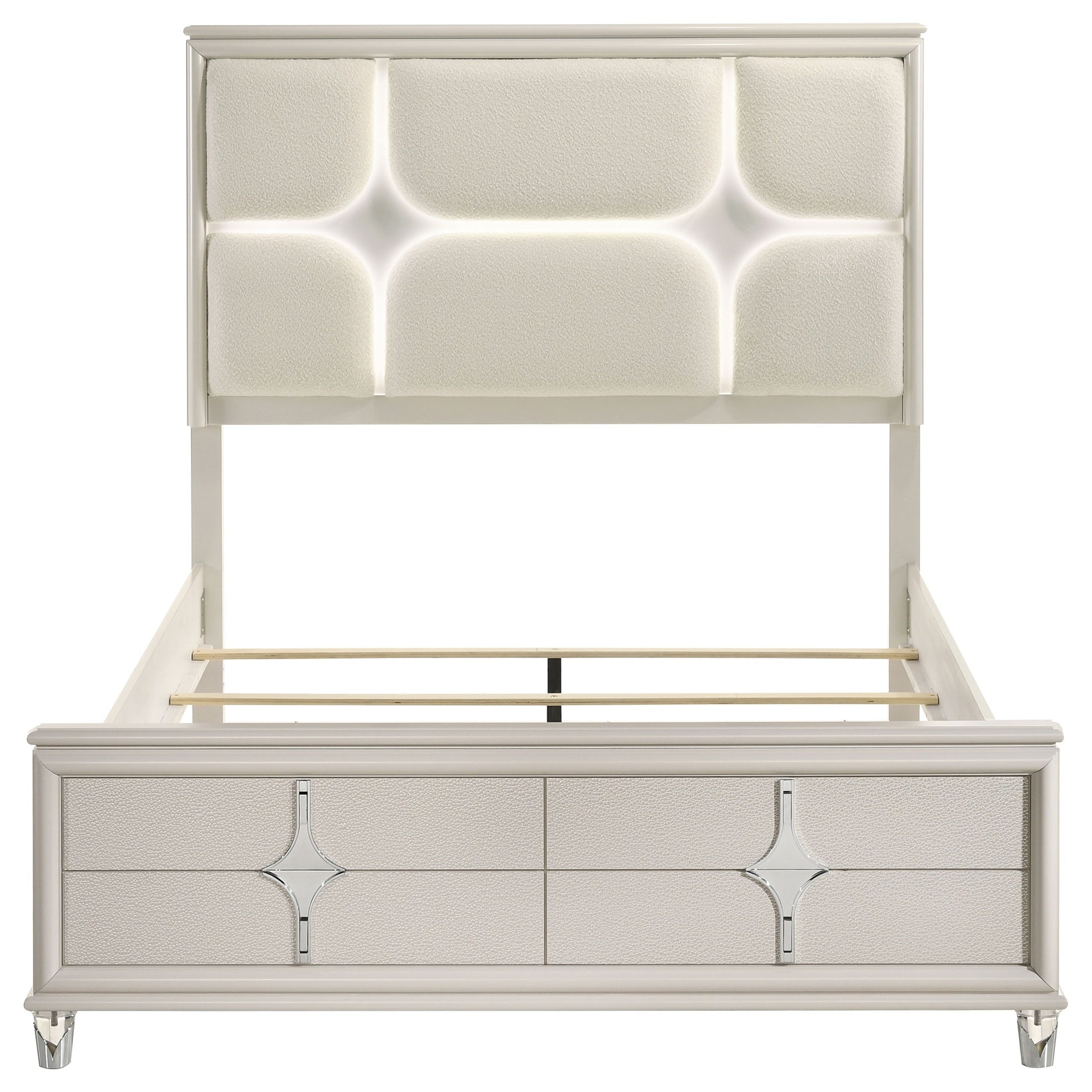 Gwendolyn Pearl White Queen Panel Bed LED Headboard
