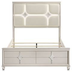 Gwendolyn Pearl White Queen Panel Bed LED Headboard