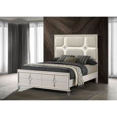 Gwendolyn Pearl White Queen Panel Bed LED Headboard