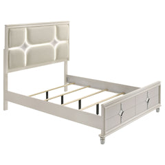 Gwendolyn Pearl White Queen Panel Bed LED Headboard