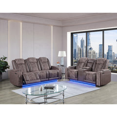 Duran Brown 2PC Power Reclining Sofa and Loveseat with Power Headrest, LED and more