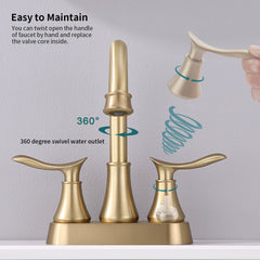 2-Handle 4-Inch Brushed Gold Bathroom Faucet, Bathroom Vanity Sink Faucets with Pop-up Drain and Supply Hoses