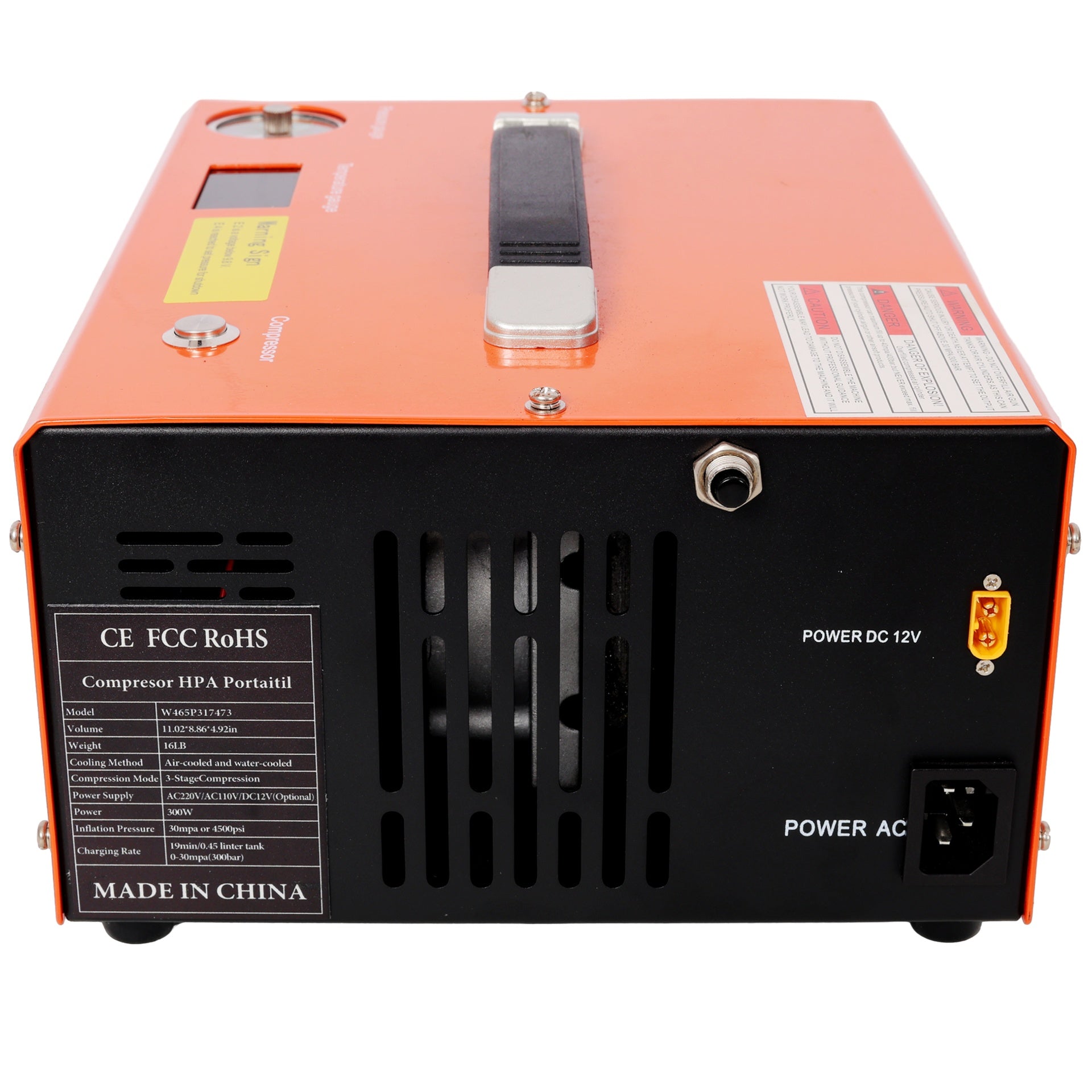 PCP Air Compressor, 4500PSI Portable PCP Airgun Compressor with Built-in Converter, Auto-Stop DC12V/AC120V Oil & Water-Free Paintball Tank Compressor Pump for Air Rifle, Diving Bottle