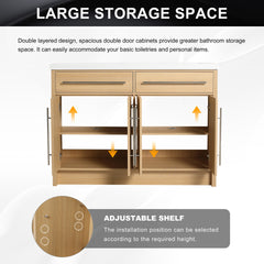 48" Freestanding Bathroom Vanity with Resin Sink, 4-Soft Closing Door, Original Oak, Plywood (KD-PACKING)
