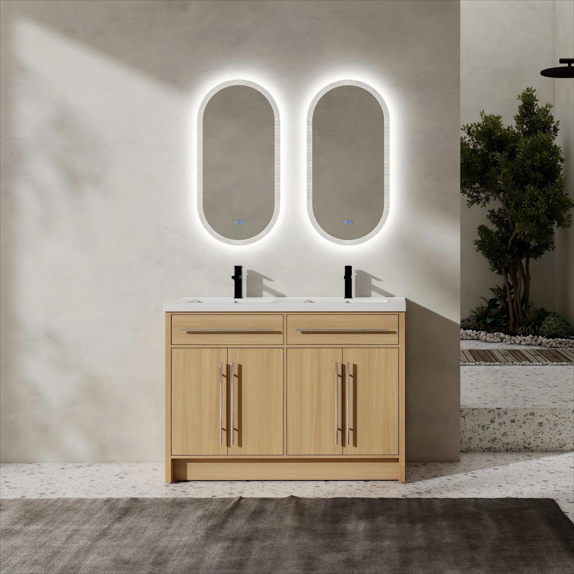 48" Freestanding Bathroom Vanity with Resin Sink, 4-Soft Closing Door, Original Oak, Plywood (KD-PACKING)