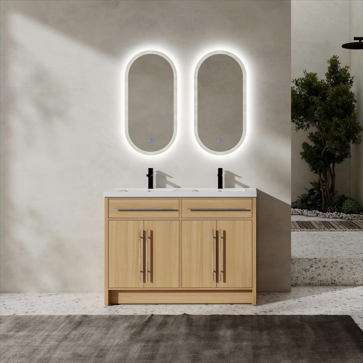 48" Freestanding Bathroom Vanity with Resin Sink, 4-Soft Closing Door, Original Oak, Plywood (KD-PACKING)
