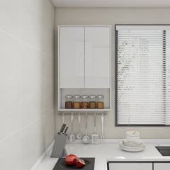 24" Bathroom Wall Cabinet, Soft Close Doors, Float Mounting Design,Glossy White,(KD-Packing)