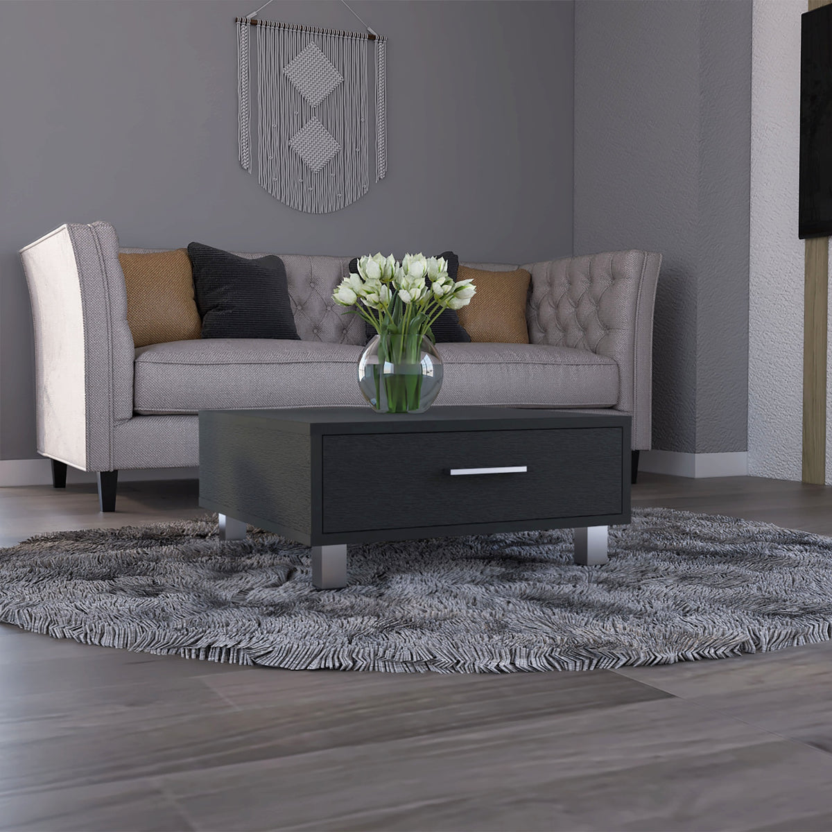 Beijing Coffee Table, One Drawer, Four Legs  -Black