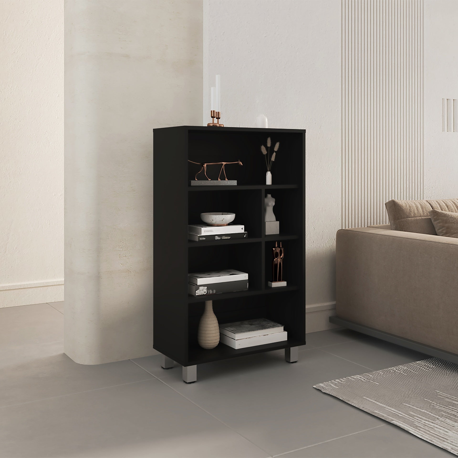 Bellagio 40" Tall Four-Tier Shelf Narrow Bookcase Black