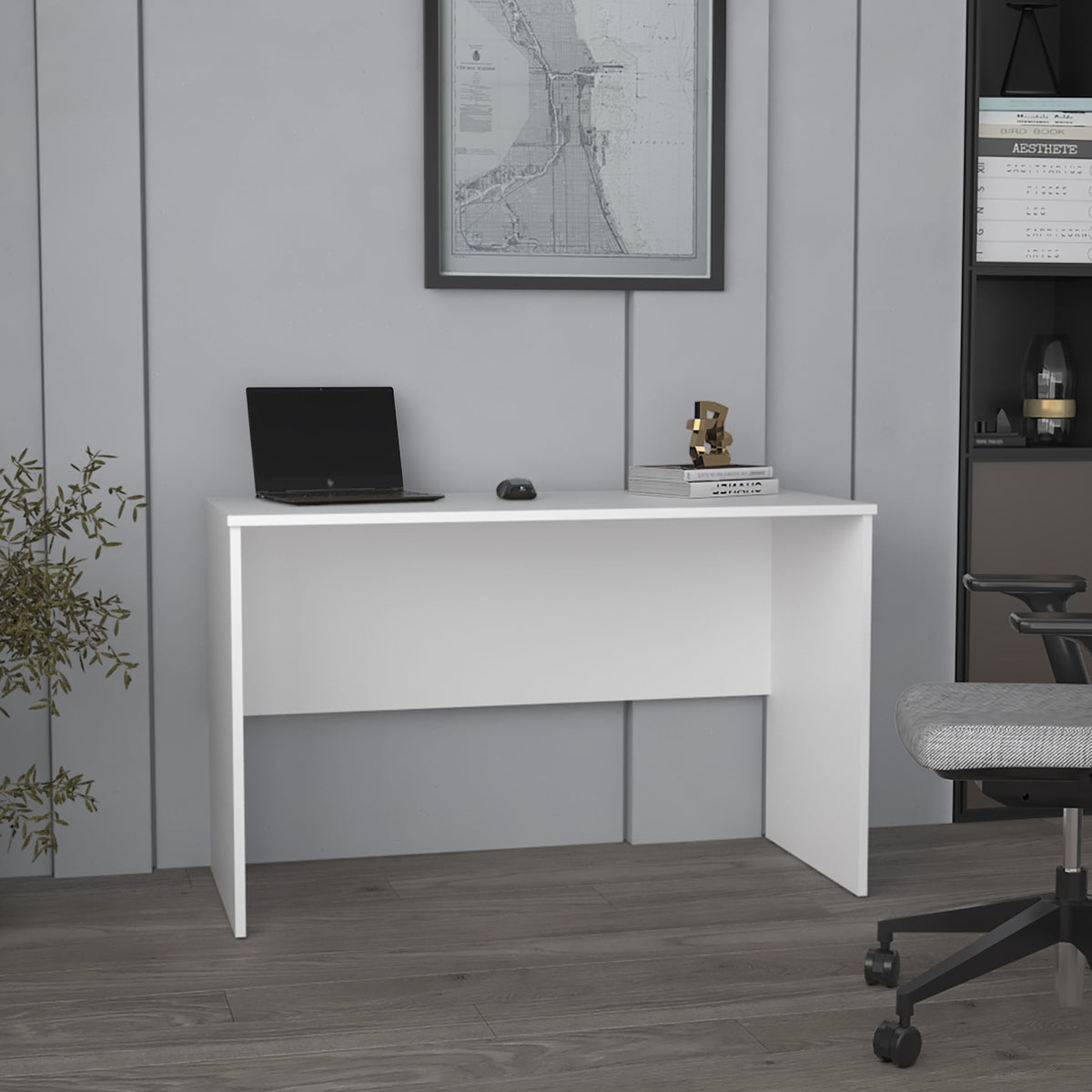 Malibu 47" Wide Study Desk White  Modern Simple Computer & Laptop Table Dining Table for Bedroom, Living Room, Home and Office, Kitchen White