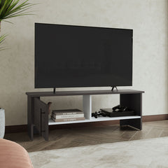 Navia 47" Wide Tv Stand with One Door Cabinet and Open Shelf  for Living Room, Entertainment Center Dark Walnut - White