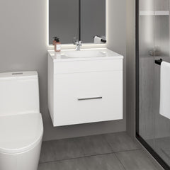 One door Batroom Vanity Hatta, Two Drawers and Open Shelf, Includes Hardware, White