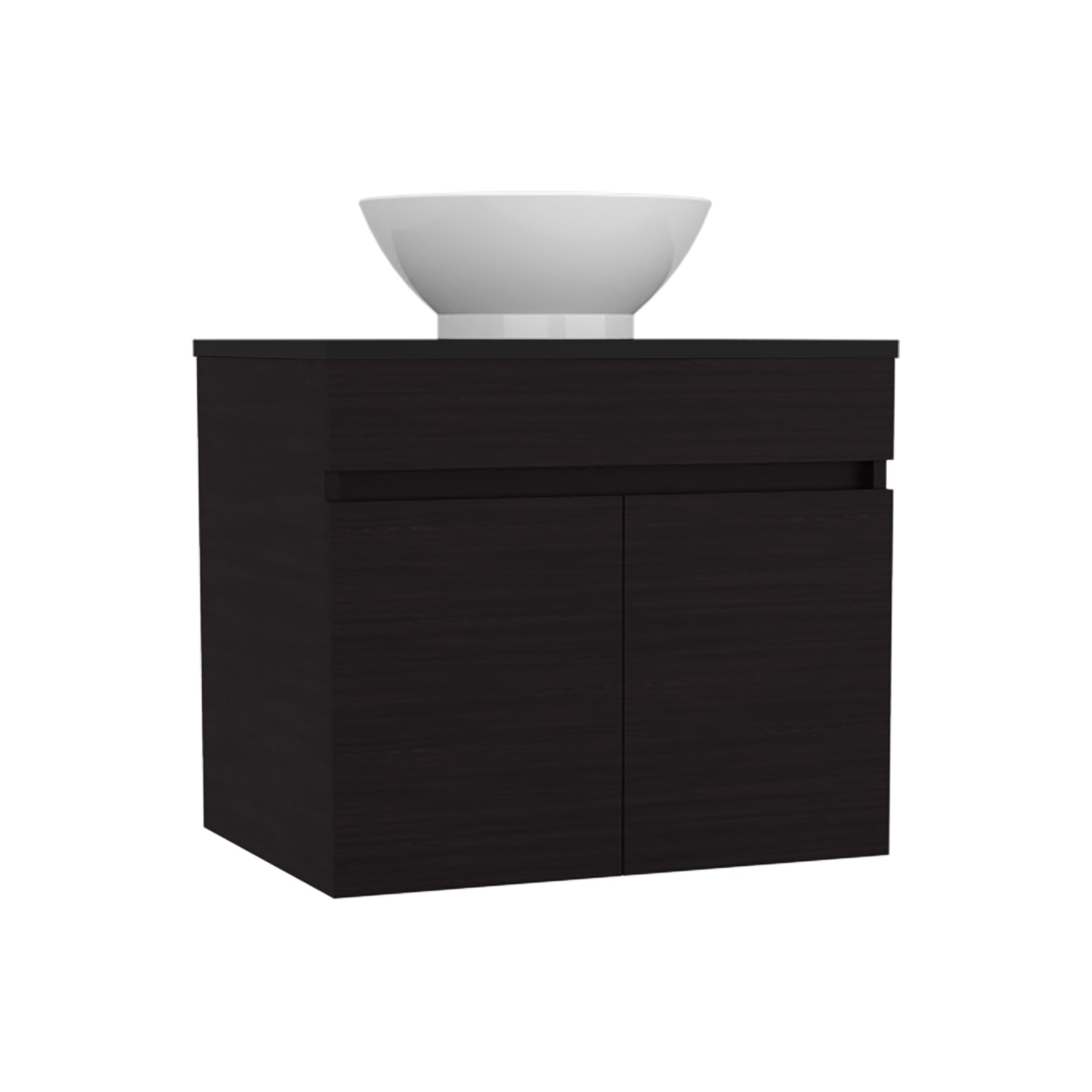 Vessel Sink Vanity Manchester, Two Drawers and Open Shelf, Black
