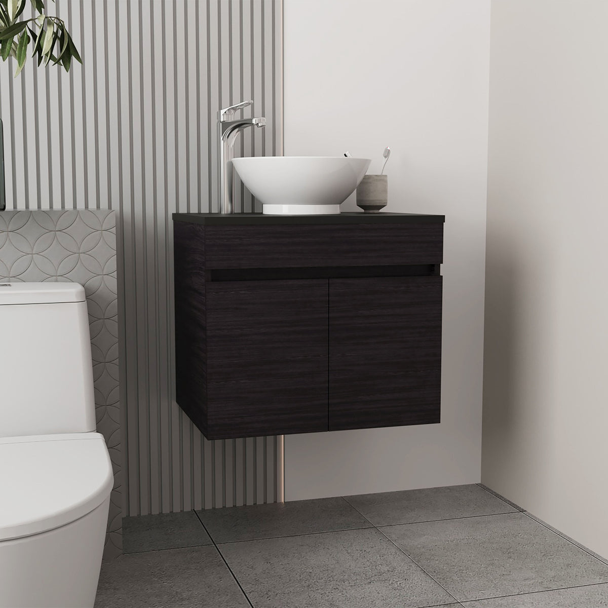 Vessel Sink Vanity Manchester, Two Drawers and Open Shelf, Black