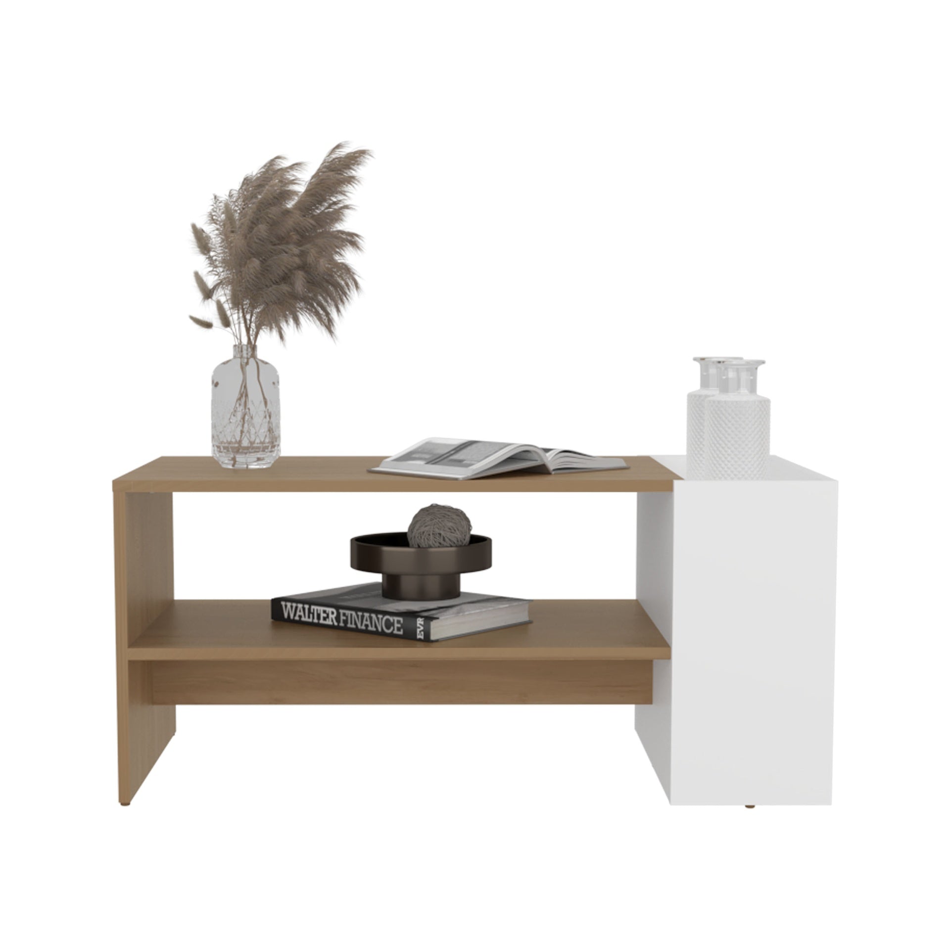 Arion Modern Coffee Table with Open Shelf Storage and One Big Drawer, Two-Tone Living Room Center Table with Wide Top Surface