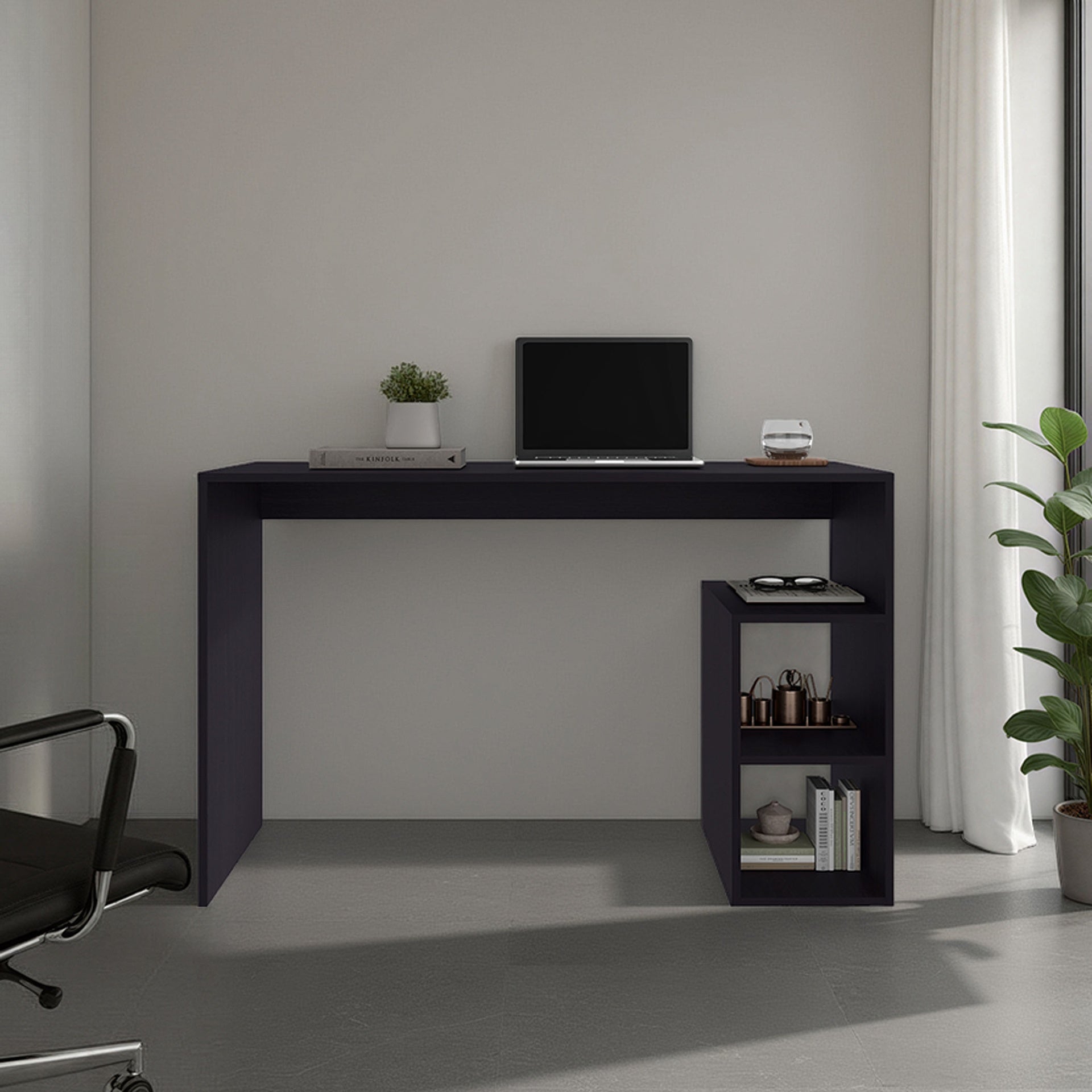 Solid Wide Writing Desk with 3 side Open Storage Shelves, Top Workspace, Freestanding Computer Desk for Home Office, Bedroom or Living Room