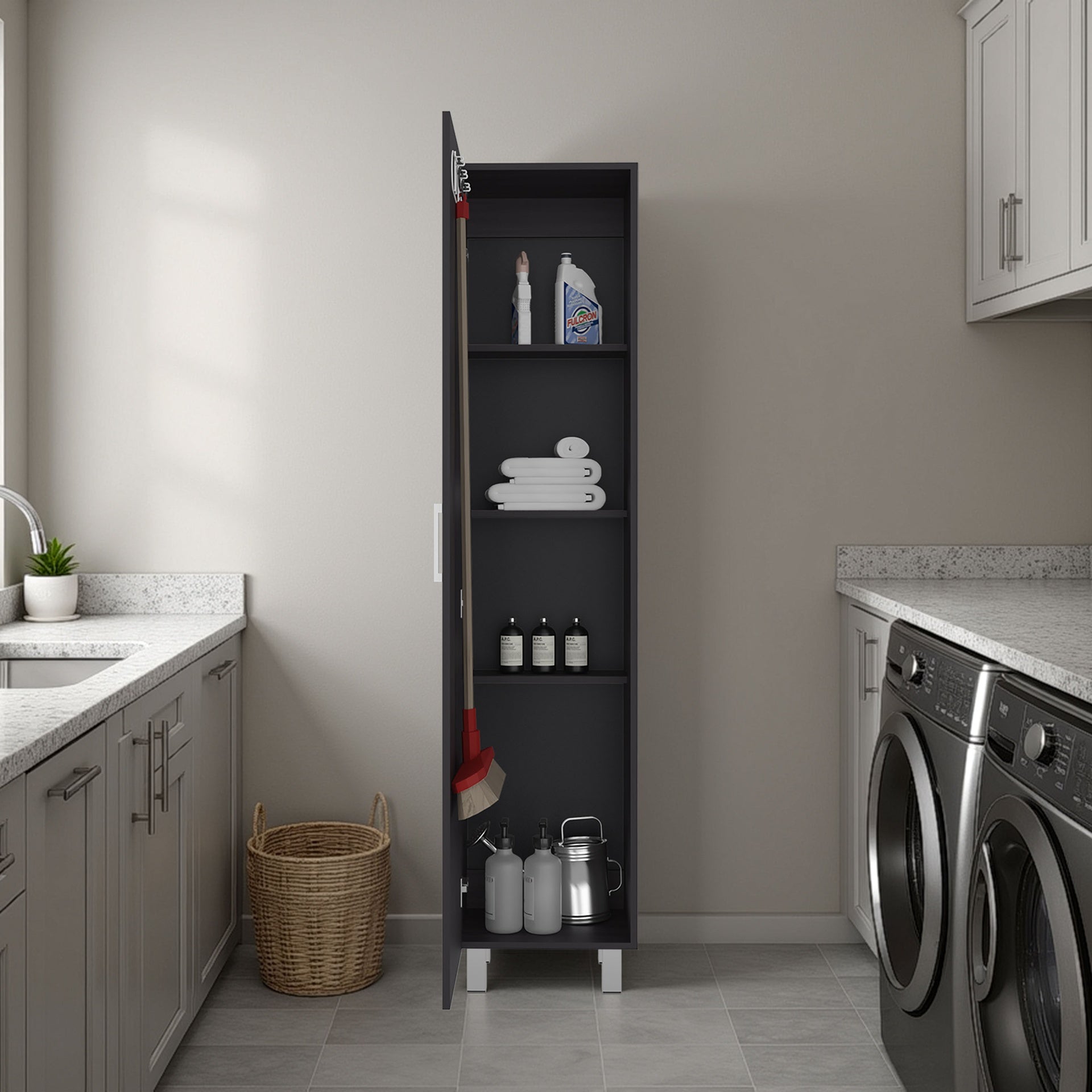 Vintro Freestanding Storage Cabinet with Internal Storage Shelves, Tall Single Door, 4 Interior Shelves, Metal Handle and Legs