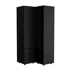 Toulouse Corner Armoire With Double Doors And Interior Shelves, Space-Saving Wardrobe, Black