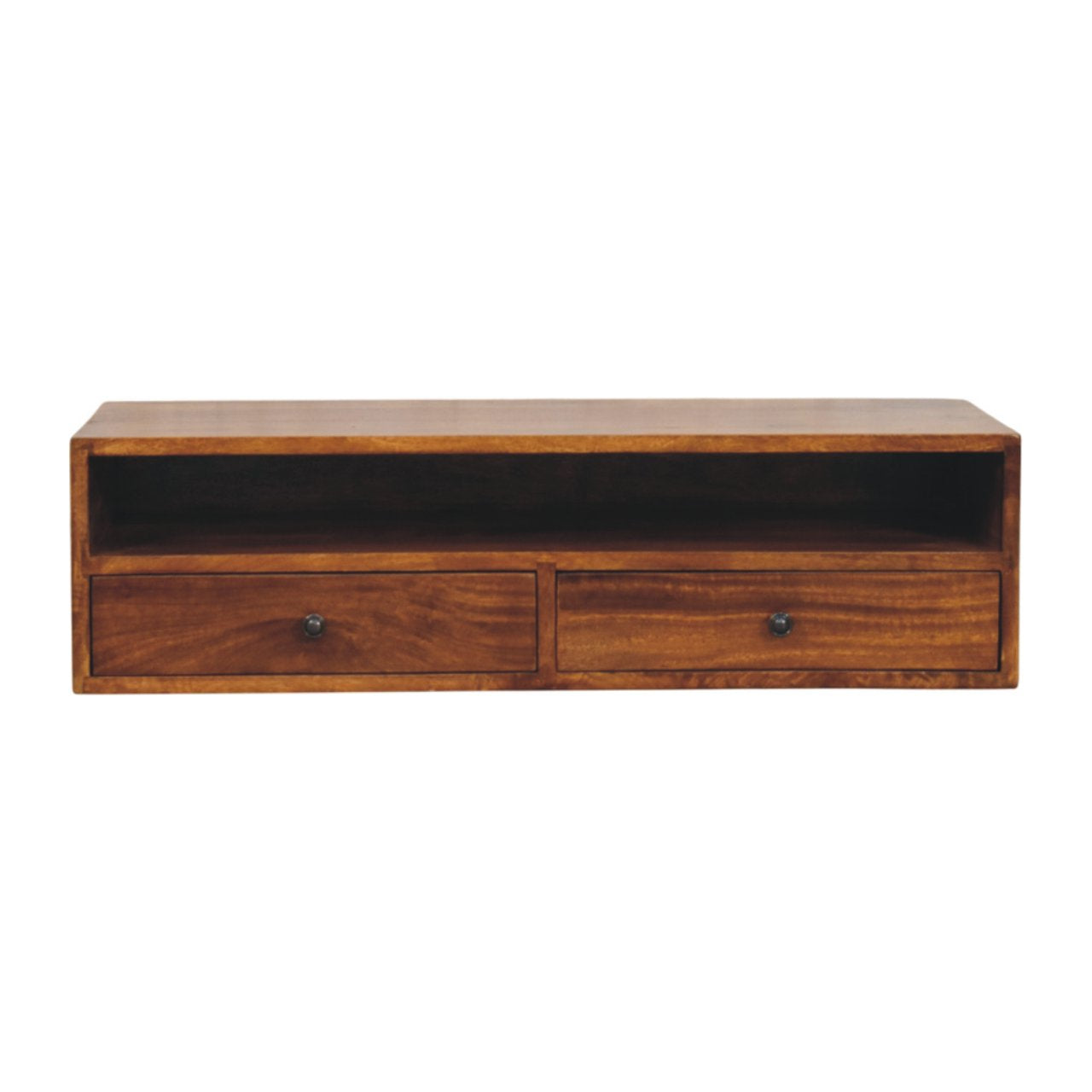 Solid Wood Lunar Wall-Mounted Media Unit, 2-Drawers, Chestnut , Brown