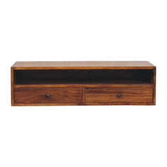 Solid Wood Lunar Wall-Mounted Media Unit, 2-Drawers, Chestnut , Brown