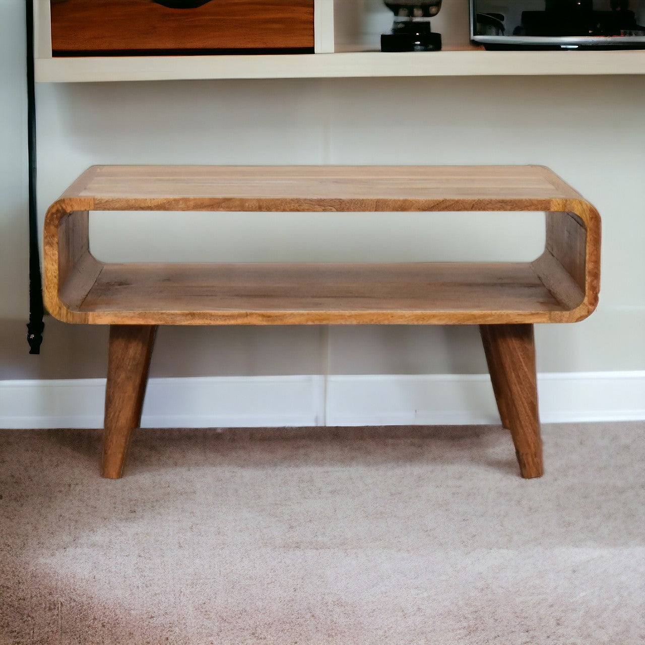 Solid Wood Media Unit, Open Slot, Oak-ish, Light Brown